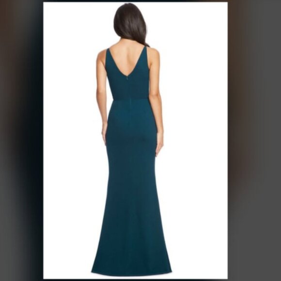 DRESS THE POPULATION Jordan Ruched Mermaid Gown Pine XXS MSRP $248.00 NWOT - Picture 3 of 7
